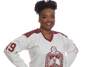 Crimson and Cream Delta Sigma Theta Embroidery Hockey Jersey 4XL ONLY, Closeout Item-No Restock
