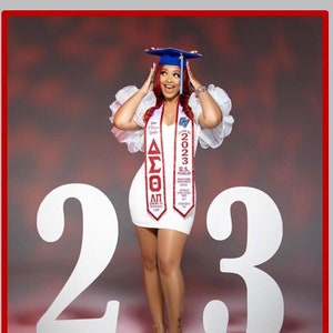Delta Sigma Theta Customized Graduation Stole Sash with Stole Garment Bag Class of 2025 Predesigned Layout with Add Ons