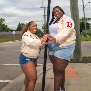 Cream Wool Delta Sigma Theta Semi-Crop Varsity Jacket