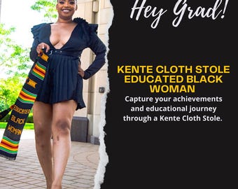 Educated Black Woman Class of 2026 Authentic Handwoven Kente Cloth Graduation Stole includes  Garment Care Bag