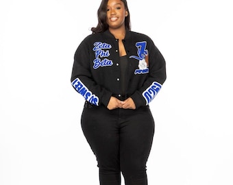 Black Graffiti Zeta Phi Beta Wool Crop Jacket