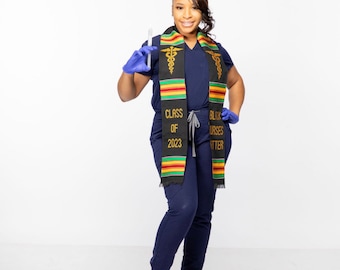 Black Nurses Matter Authentic Handwoven Kente Cloth Stole Sash Class of 2026 Graduation Stole Black Grads Grad Stole Garment Care Bag