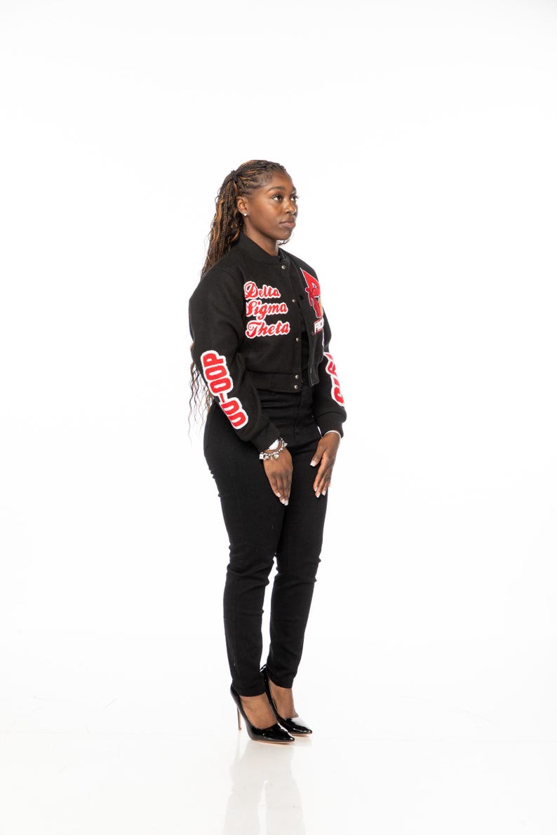 Black Graffiti Delta Sigma Theta Wool Crop Jacket image 2