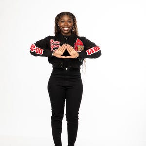 Black Graffiti Delta Sigma Theta Wool Crop Jacket image 5