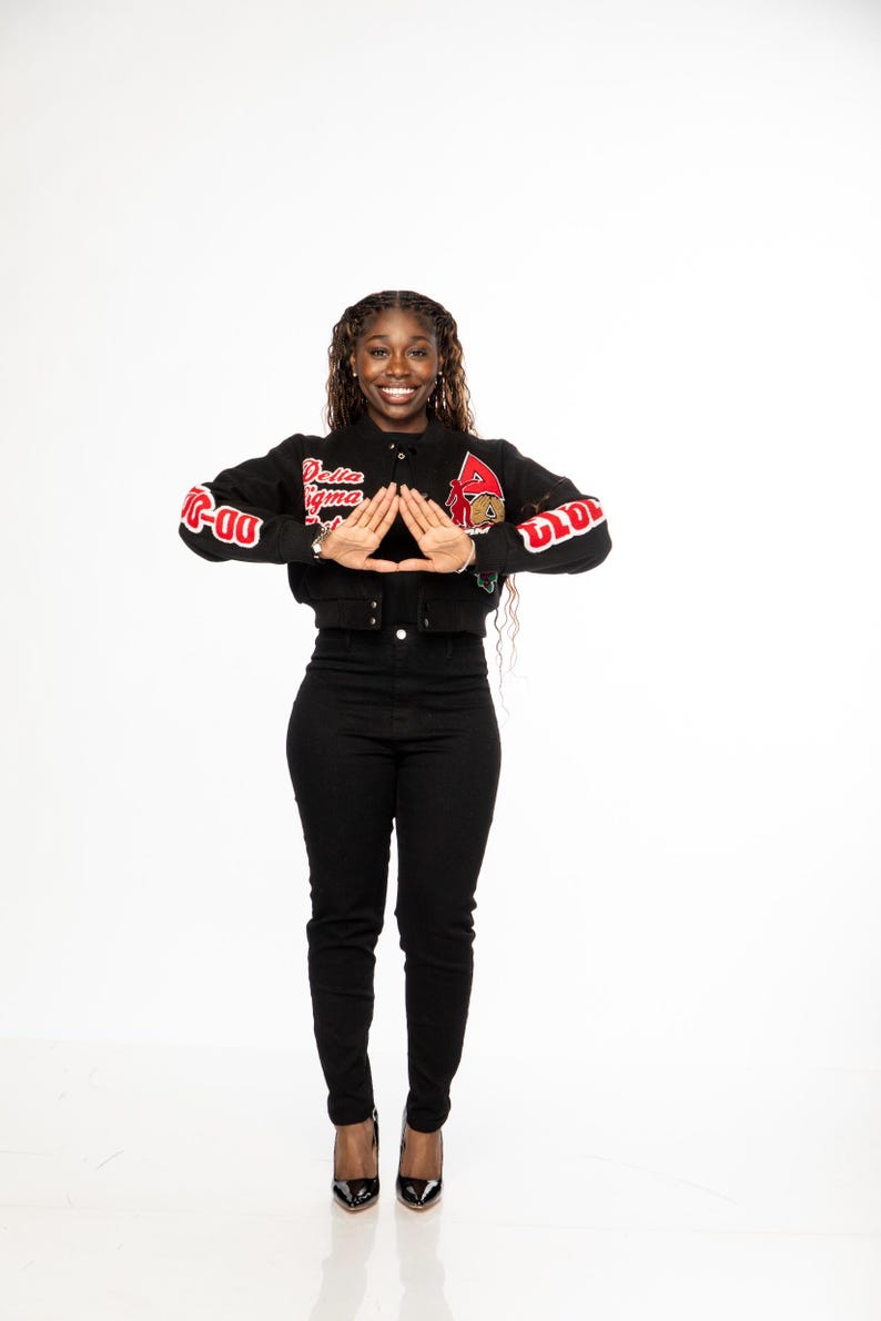 Black Graffiti Delta Sigma Theta Wool Crop Jacket image 5