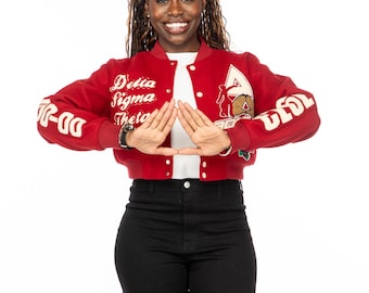 Crimson Graffiti Delta Sigma Theta Wool Crop Jacket