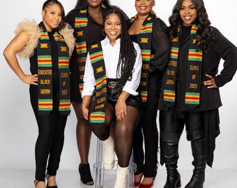 Educated Black Woman Class of 2024 Authentic Handwoven Kente Cloth Graduation Stole Black Grads Matter includes Grad Stole Garment Care Bag