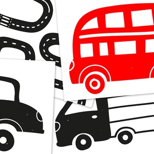 Automobiles High Contrast Baby Cards, Printable Baby Art Cards, Visual Stimulation Cards, Black & White Newborn Monochrome Cars British