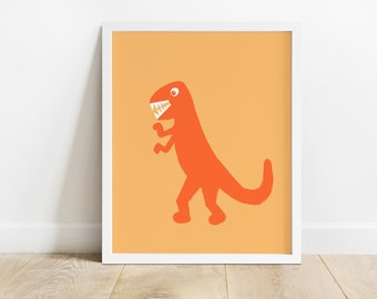 T-Rex Nursery Art Printable // Digital Kids Room Dino Wall Art Boy Girl Tyrannosaurus Rex Allosaurus Orange Children's 5x7 8x10 16x10