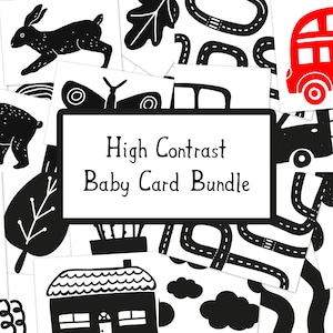 BUNDLE SALE // High Contrast Baby Cards, Printable Baby Art Cards, Visual Stimulation Cards, Black & White Newborn Monochrome Whimsy Animals