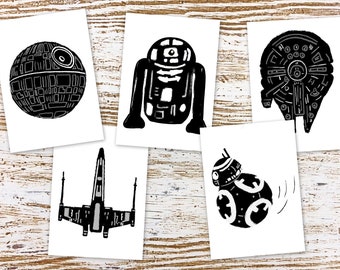 Star Wars High Contrast Baby Cards, Printable Baby Art Cards, Visual Stimulation Cards, Black & White Newborn Monochrome Geek Space R2D2 BB8