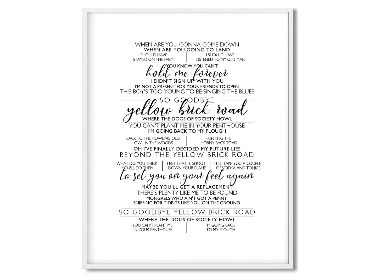 Goodbye Yellow Brick Road Elton John Song Lyrics Digital Etsy