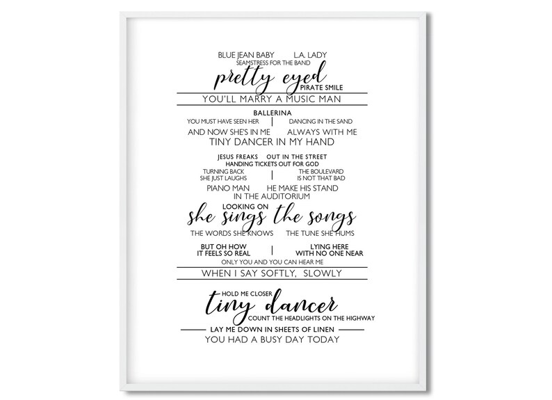 Tiny Dancer Elton John Song Lyrics Digital Download Etsy