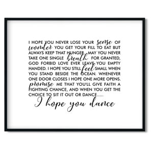 I Hope You Dance - Lee Ann Womack, Song Lyrics, Tänzerin Zitat, Digital Download, Songprint, I Hope You Never Lose Your Sense Of Wonder