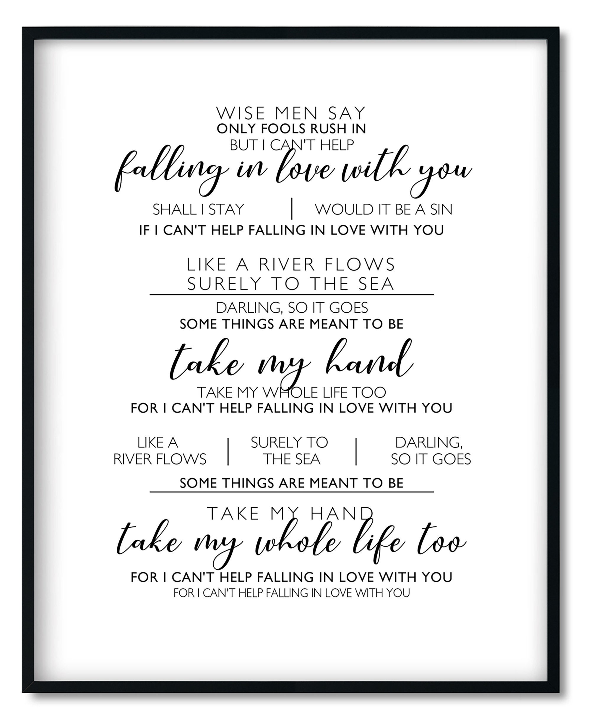 Elvis Presley Can't Help Falling in Love Music Song Lyrics Heart Art Print  Gift