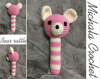 PATTERN crochet bear rattle, amigurumi teddy bear, pdf tutorial teddy bear rattle