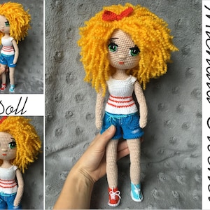 PATTERN Crochet curly doll, amigurumi doll, pdf tutorial doll