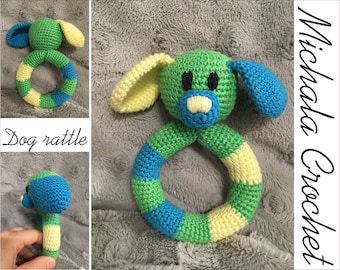 PATTERN crochet dog rattle, amigurumi dog, pdf tutorial dog rattle