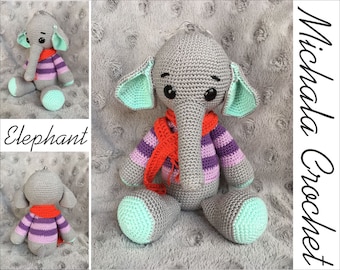 PATTERN crochet elephant, amigurumi elephant, pdf tutorial elephant
