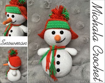 PATTERN crochet snowman, amigurumi snowman, pdf tutorial snowman