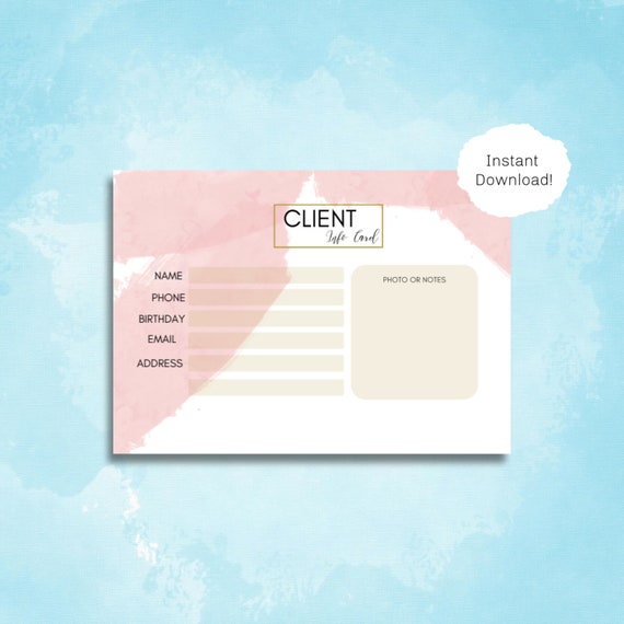 Hairstylist Client Info Card Salon Stylist Beauty Salon Etsy