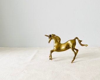 Unicornio de latón vintage, caballo de latón, decoración del hogar de latón