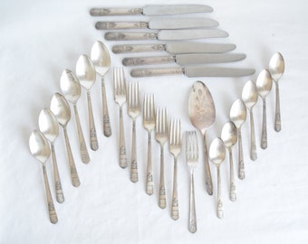 Vintage Rogers Besteck-Set, Service-Platte Edelstahl, Einstellung von sechs