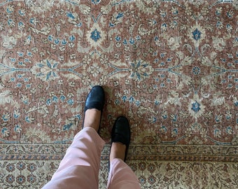 Vintage area Rug, 9’9”*6’6” ft, Dusty orange handknotted rug, large living room rug, oushak rug