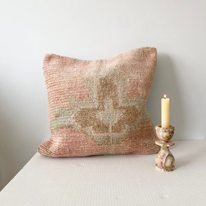 Vintage rug pillow cover, Pale pink Up cycled new rug pillow cover. Turkish rug pillow 18” *18”inches