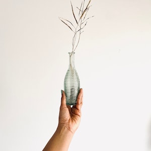 Jarrón de vidrio vintage, Botella de vidrio verde, Decoración del hogar
