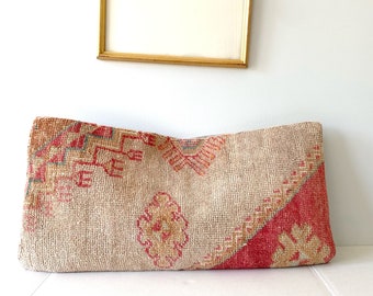 Vintage rug pillow cover, Up cycled new rug pillow cover. Turkish rug pillow 24”*12”inches