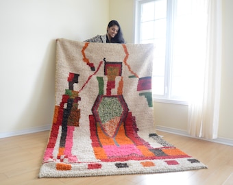 Vintage Moroccan Rug 8.3*4.7 ft, Colorful area rug , handwoven wool rug
