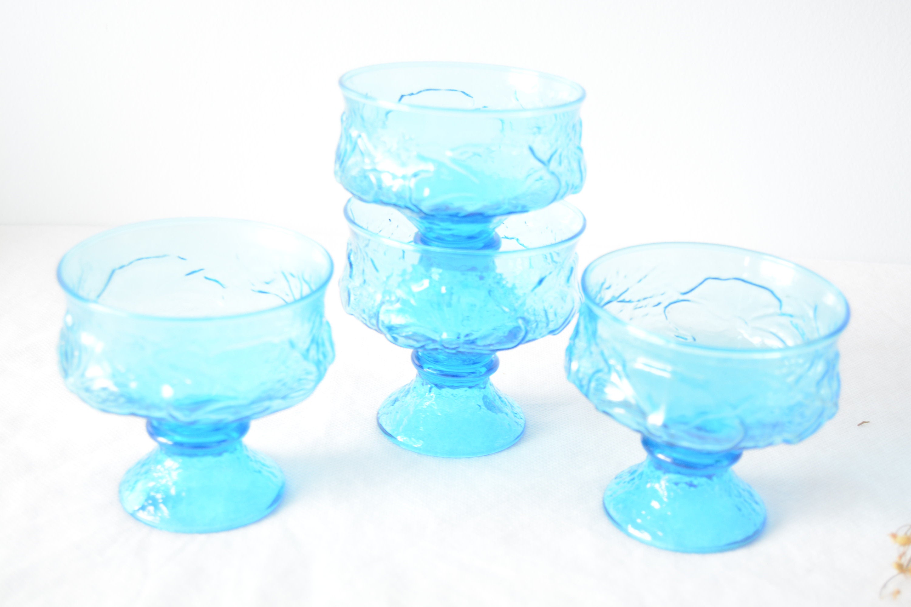 Vintage Blue Water Goblets Four Coloured Glass Stemware Etsy Canada