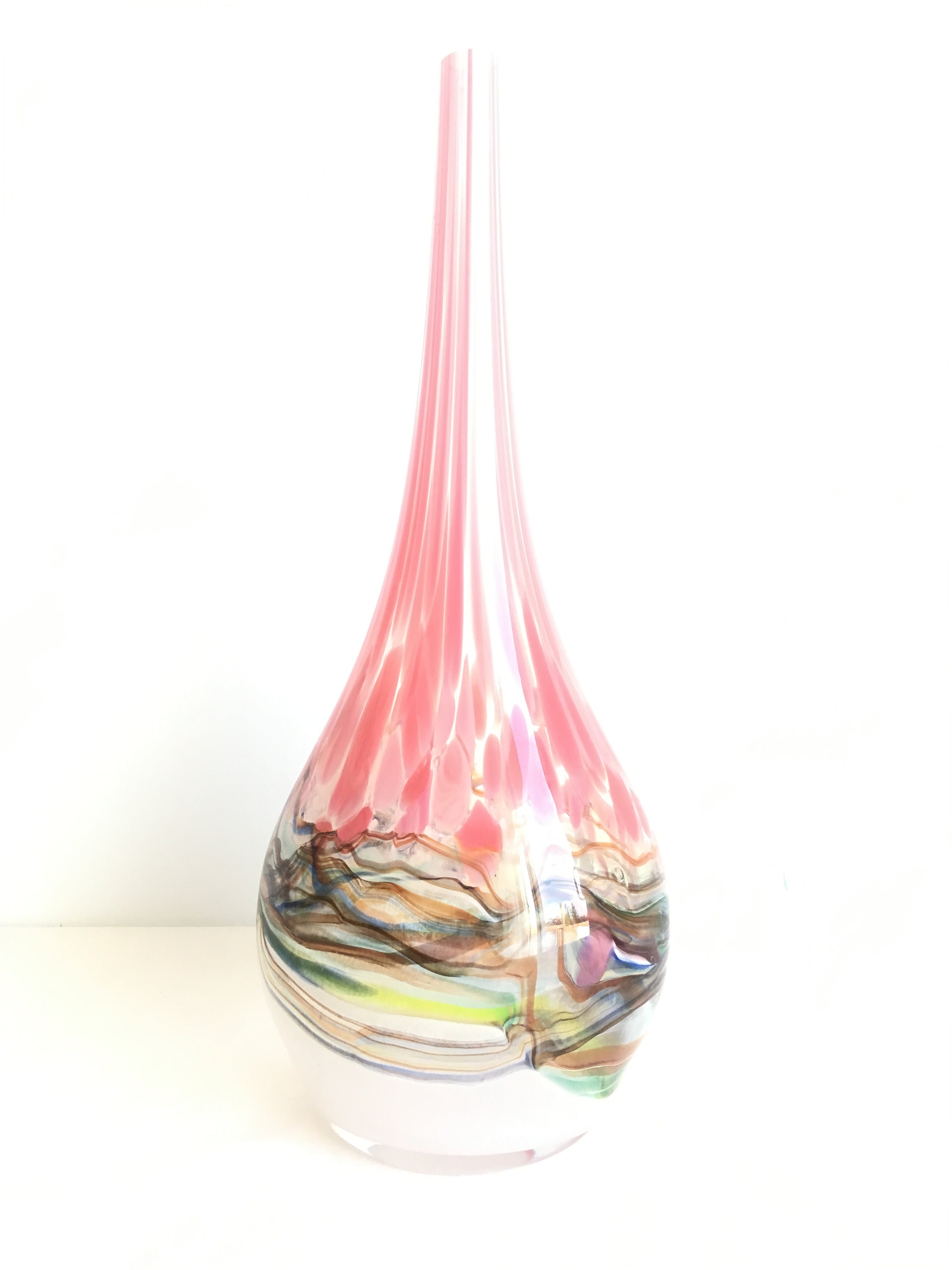 Vintage pink vaseTall Murano style Glass vase Centrepiece Etsy