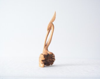 Vintage Hand Carved Wood Swan Figurine, Art Decor (9.75 inch)