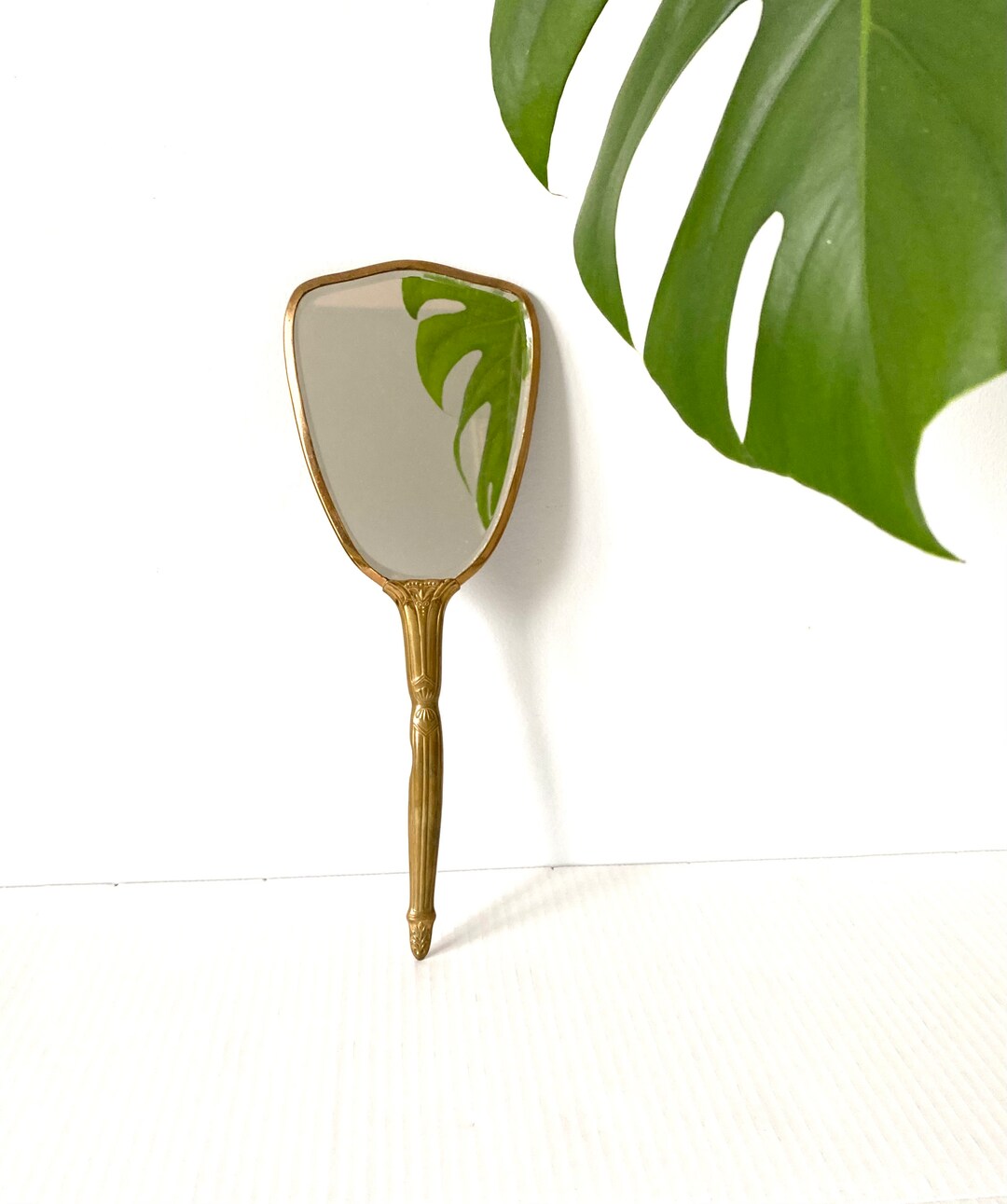 Vintage Vanity Hand Mirror Set in Floral Ornate 13 Inch Long Hand