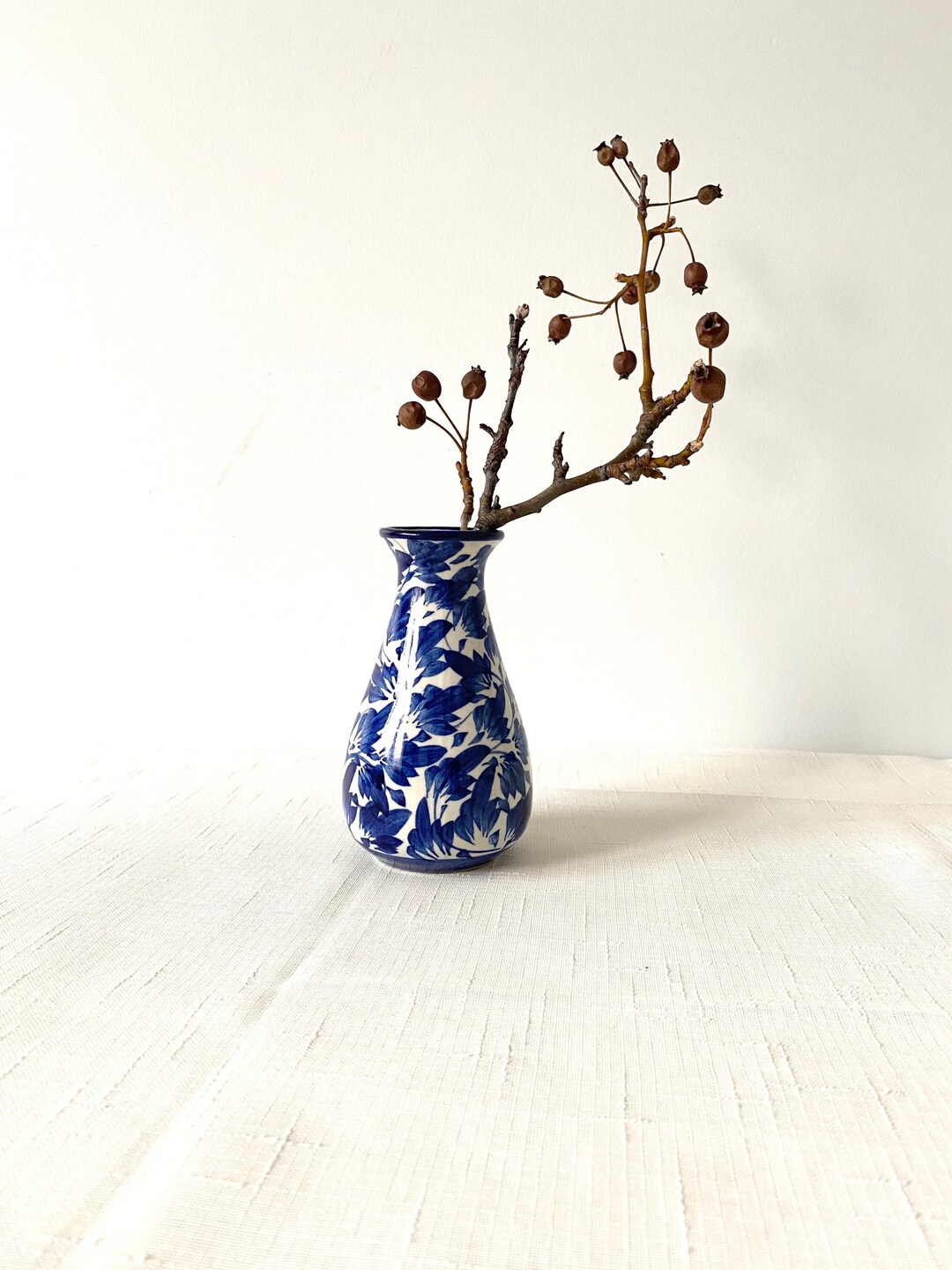 Vintage Pottery Vase Blue White Ceramic Vase Flower Vase Etsy