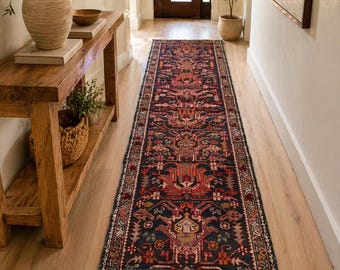 Warm Vintage Runner Rug 7.8x2.5 ft – Kitchen Hallway Rug, Handknotted Wool Runner, colorful Tones