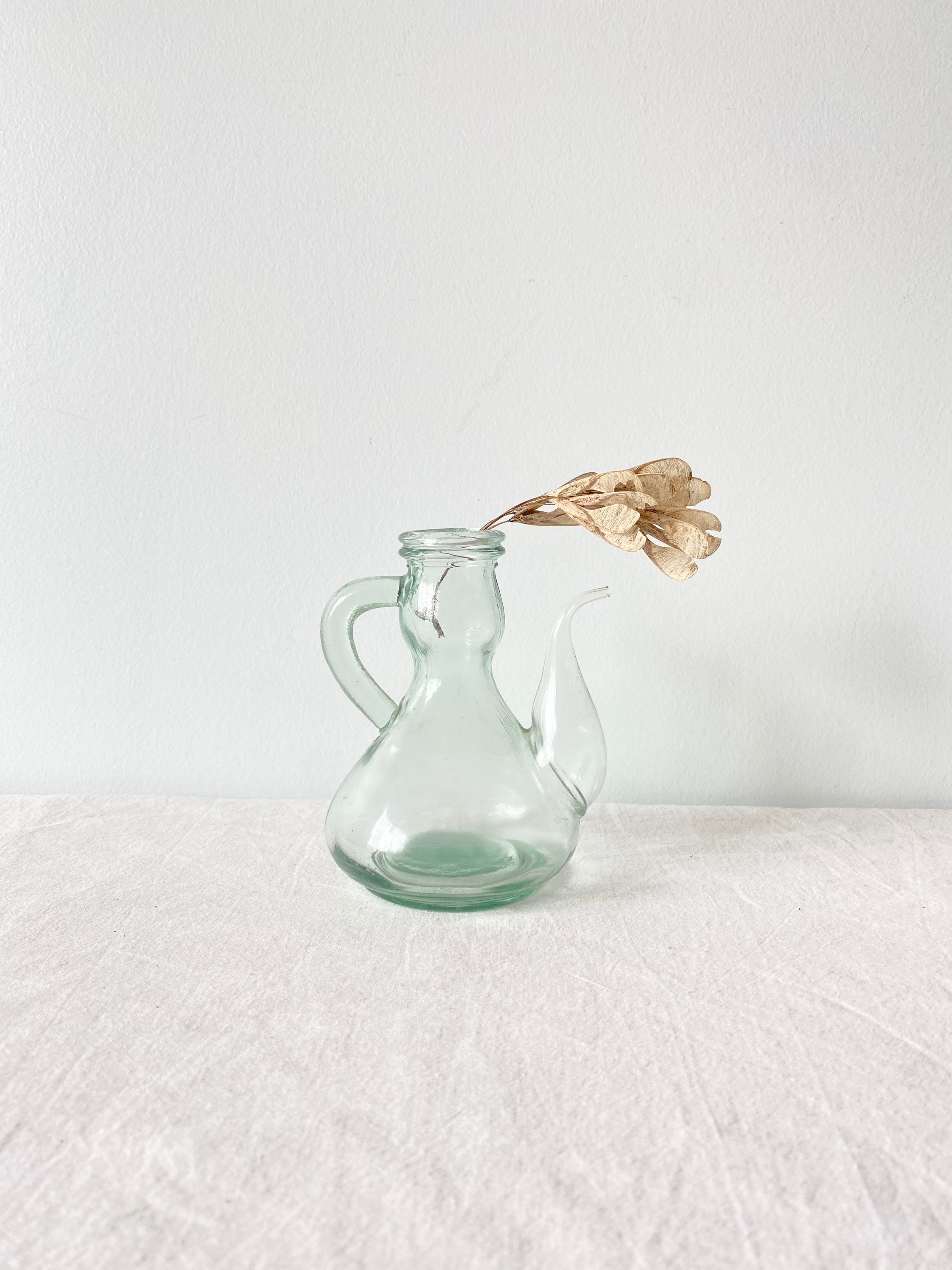 Vintage Green Glass Decanter, Oil Decanter, Small Italian Decanter