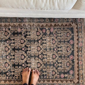 Antique area Rug, 3’1”*6’4”ft, Dark Blue handknotted rug,  living room rug