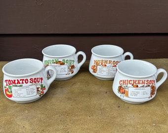 tazón de sopa, taza de sopa, receta bilingüe, vintage