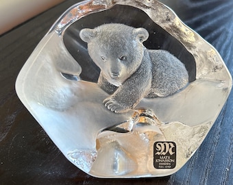 Mats Jonasson Maleras Sweden Etched Crystal Lion Cub Figurine