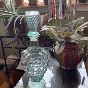 Vintage Italian Mod depositato glass decanter, grape, blue, green
