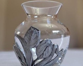 Seagull Pewter, Small Glass Vase, Tulip Design, Flowers, Vintage