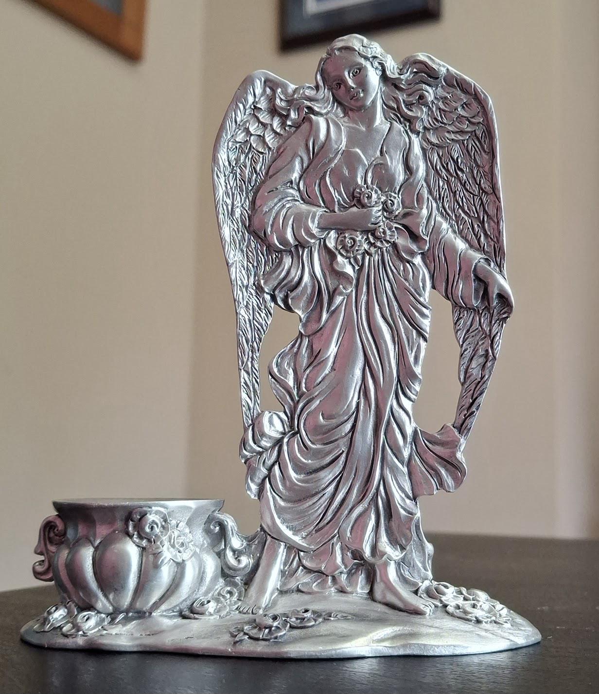 カナダSeagullシーガル社製 ガラスとピューターのキャンドルホルダー Candle Holder Angel Seagull Pewter Signed Canada Vintage - Etsy