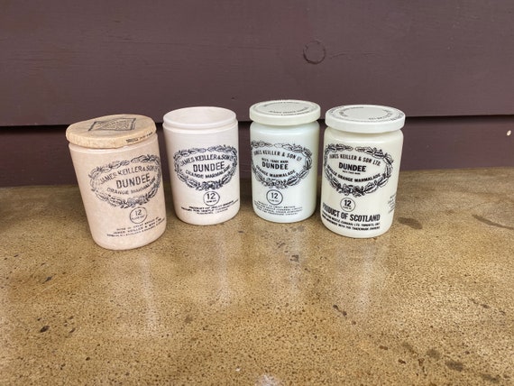 James Keiller & Sons Ltd. Dundee Orange Marmalade Jars, Milk Glass