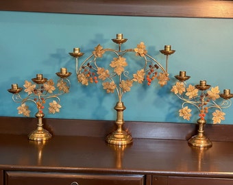 Antique French gilt brass altar candelabras