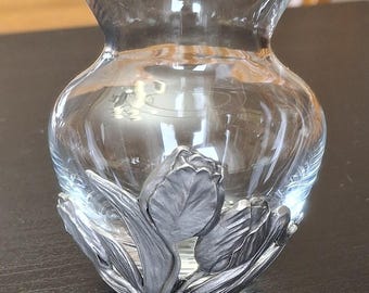 Seagull Pewter, Small Glass Vase, Tulip Design, Flowers, Vintage