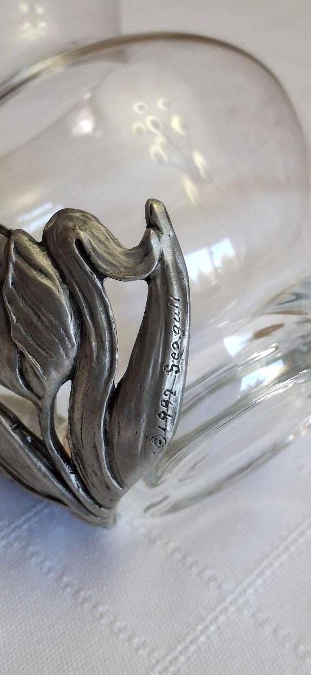 Seagull Pewter, Small Glass Vase, Tulip Design, Flowers, Vintage