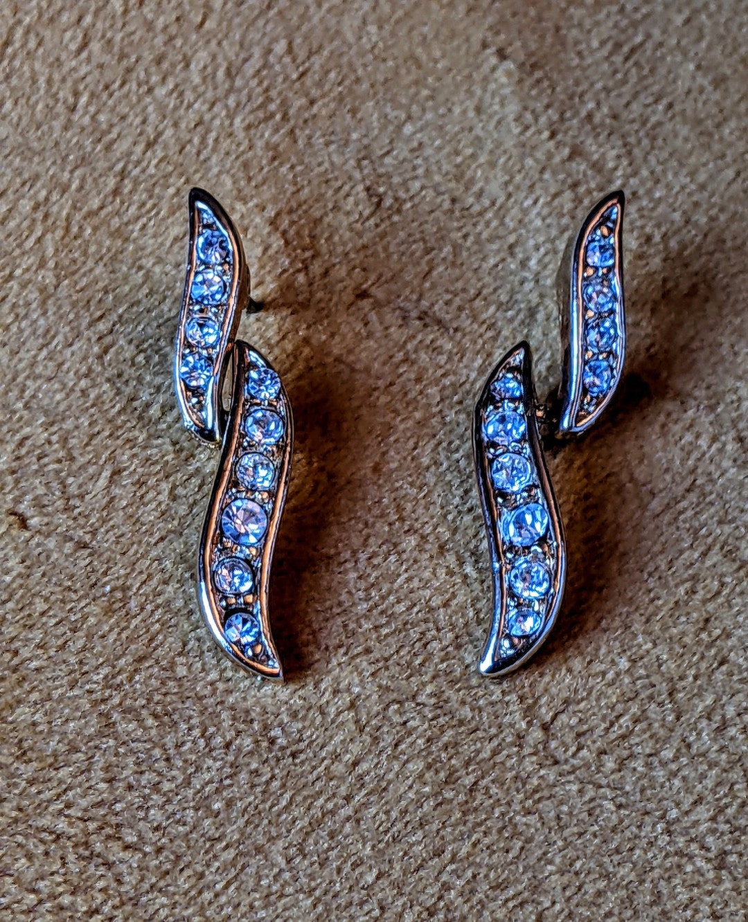 Boucles D'oreilles Clips Vintage Années 80 - Doré, Pendantes à Strass Multicolores
